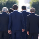 Theresa May arrives for a family photo during the informal EU summit in Salzburg, Austria.